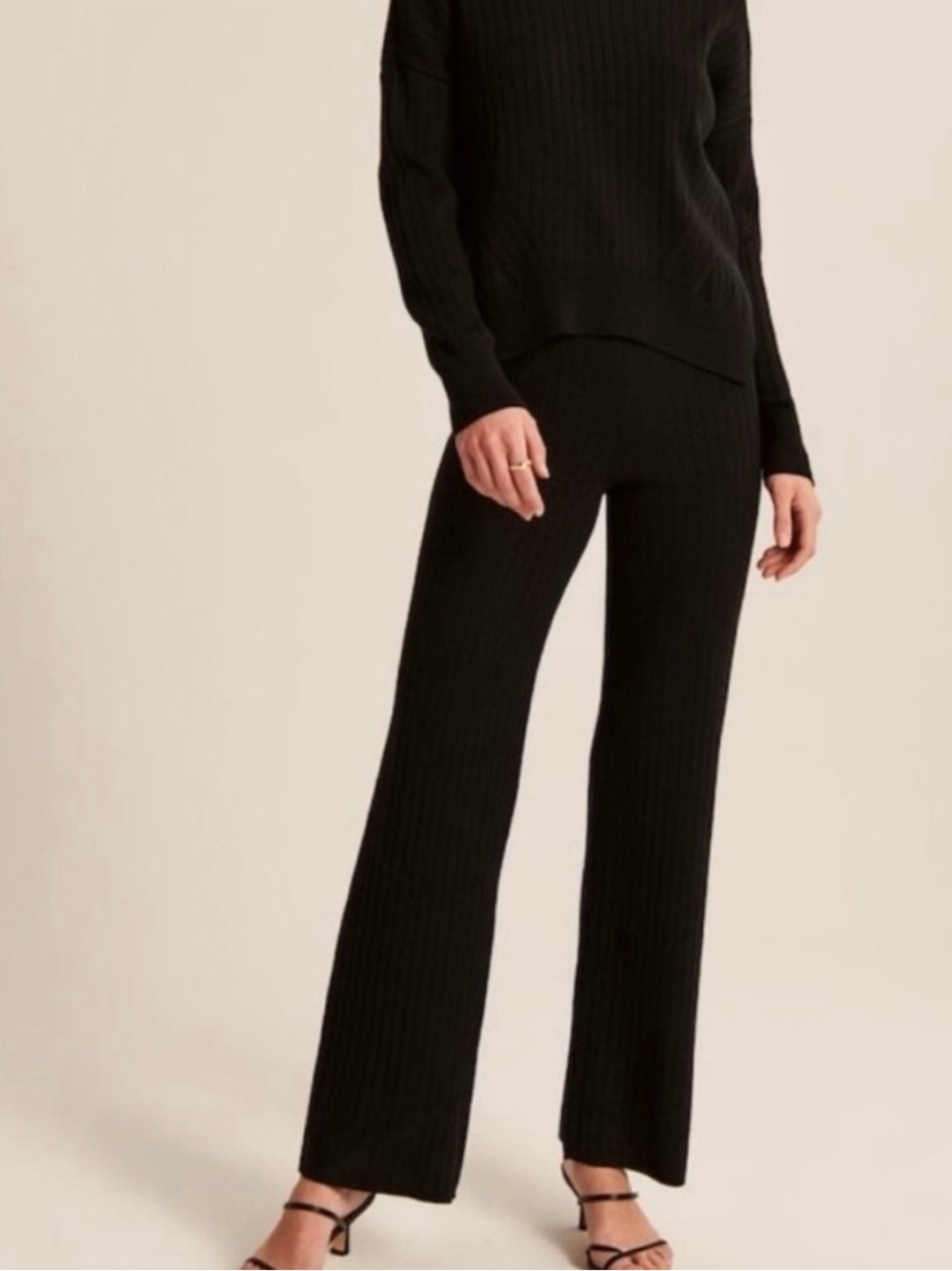 Abercrombie & Fitch Black Ribbed Sweater Knit Wide Leg Pants Size Medium